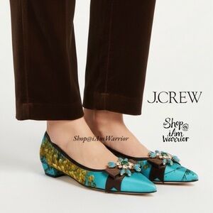 J.Crew RARE floral silk embellished bow pointed toe low heel flats/shoes